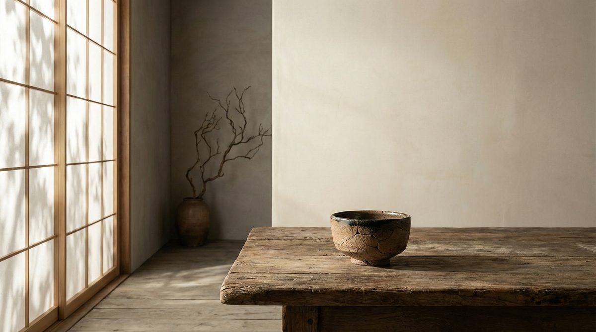 17c 极简侘寂质感全屏大图 枯木陶器光影斑驳